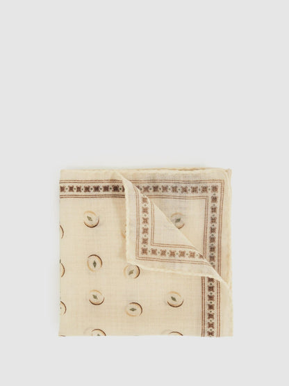 Wool Motif Print Pocket Square in Off White | Reiss Men Premium