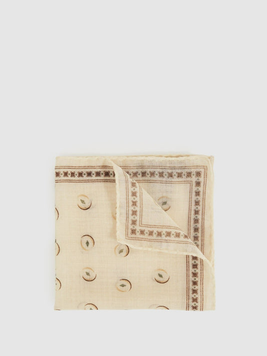 Wool Motif Print Pocket Square in Off White | Reiss Men Premium