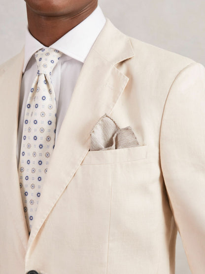 Wool Silk Textured Pocket Square in Oatmeal | Reiss Men Premium