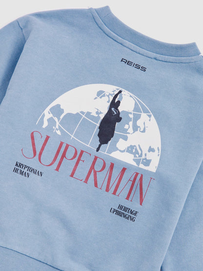9-13 yrs Superman Logo Print Sweatshirt in Light Blue | Reiss Children & Baby Recommended