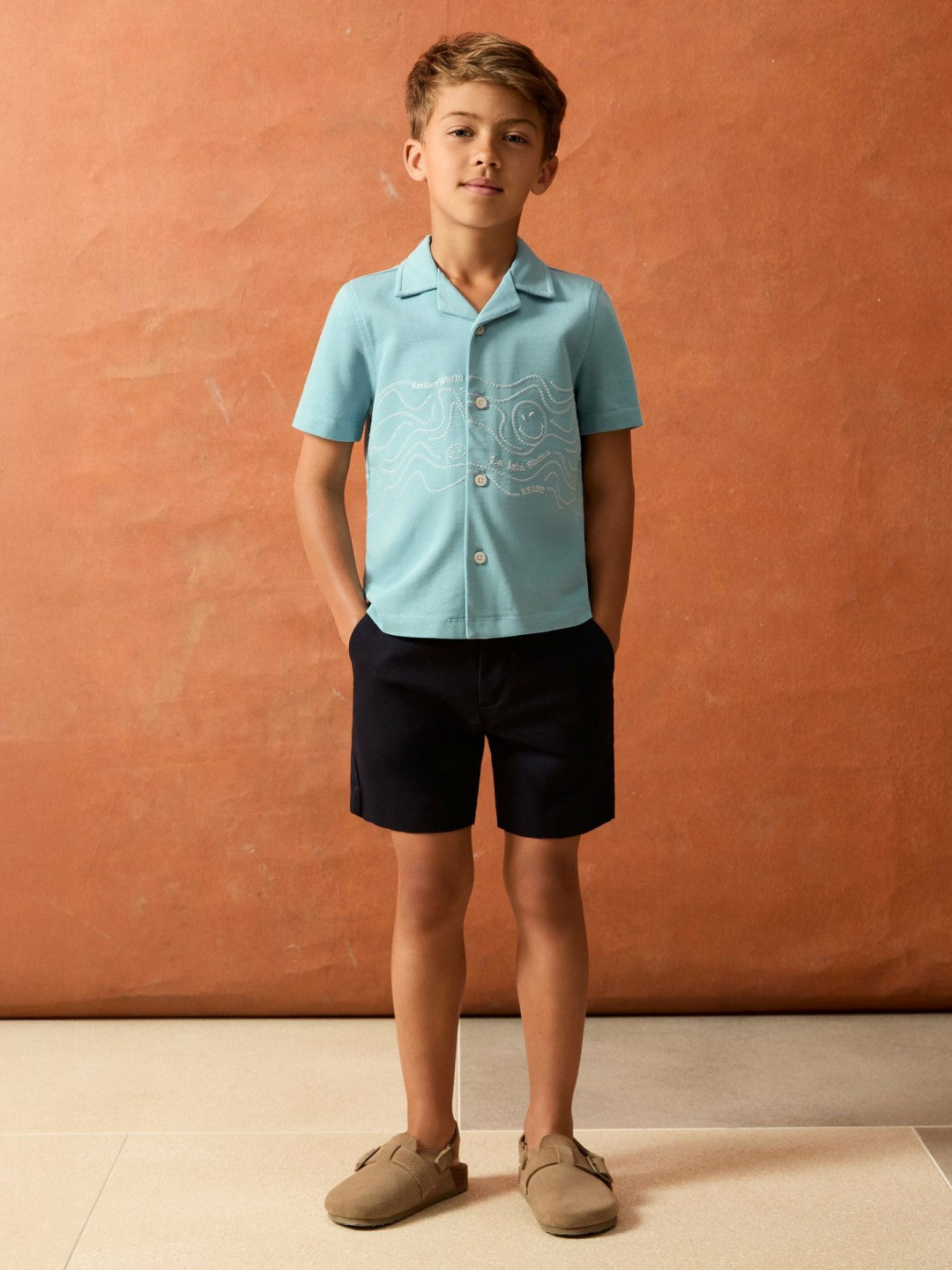 9-13 yrs SmileyWorld Embroidered Shirt in Sky Blue | Reiss Children & Baby Featured