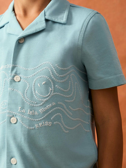 9-13 yrs SmileyWorld Embroidered Shirt in Sky Blue | Reiss Children & Baby Featured