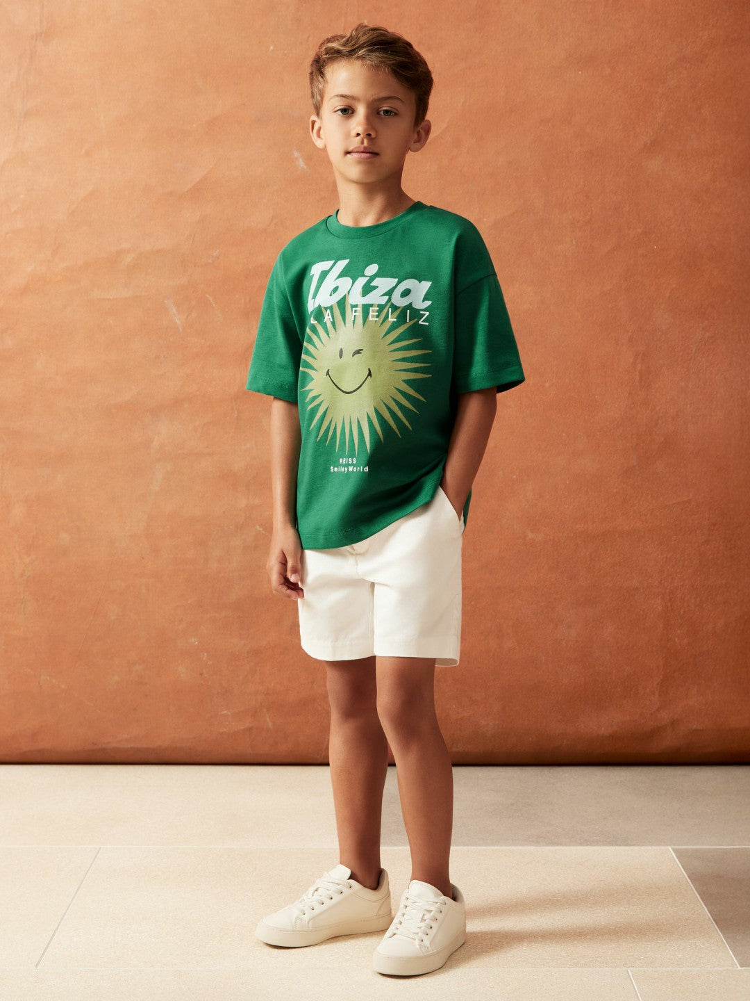 3-9 yrs SmileyWorld Sun Motif T-Shirt in Bright Green | Reiss Children & Baby Recommended