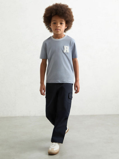3-9 yrs Cotton Letter Patch T-Shirt in Airforce Blue | Reiss Children & Baby Exclusive