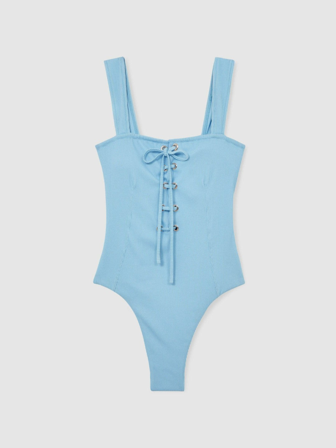 Ribbed Lace-Up Swimsuit in Blue | Reiss Women Recommended