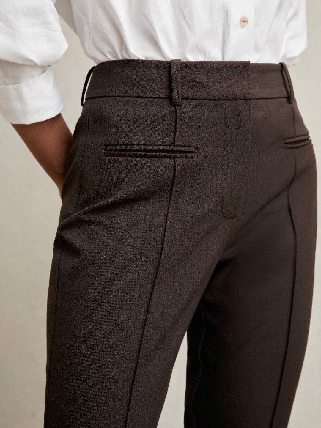 Petite Pintuck Tapered Trousers in Chocolate Brown | Reiss Women New