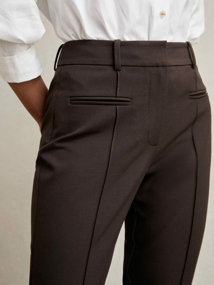 Petite Pintuck Tapered Trousers in Chocolate Brown | Reiss Women New