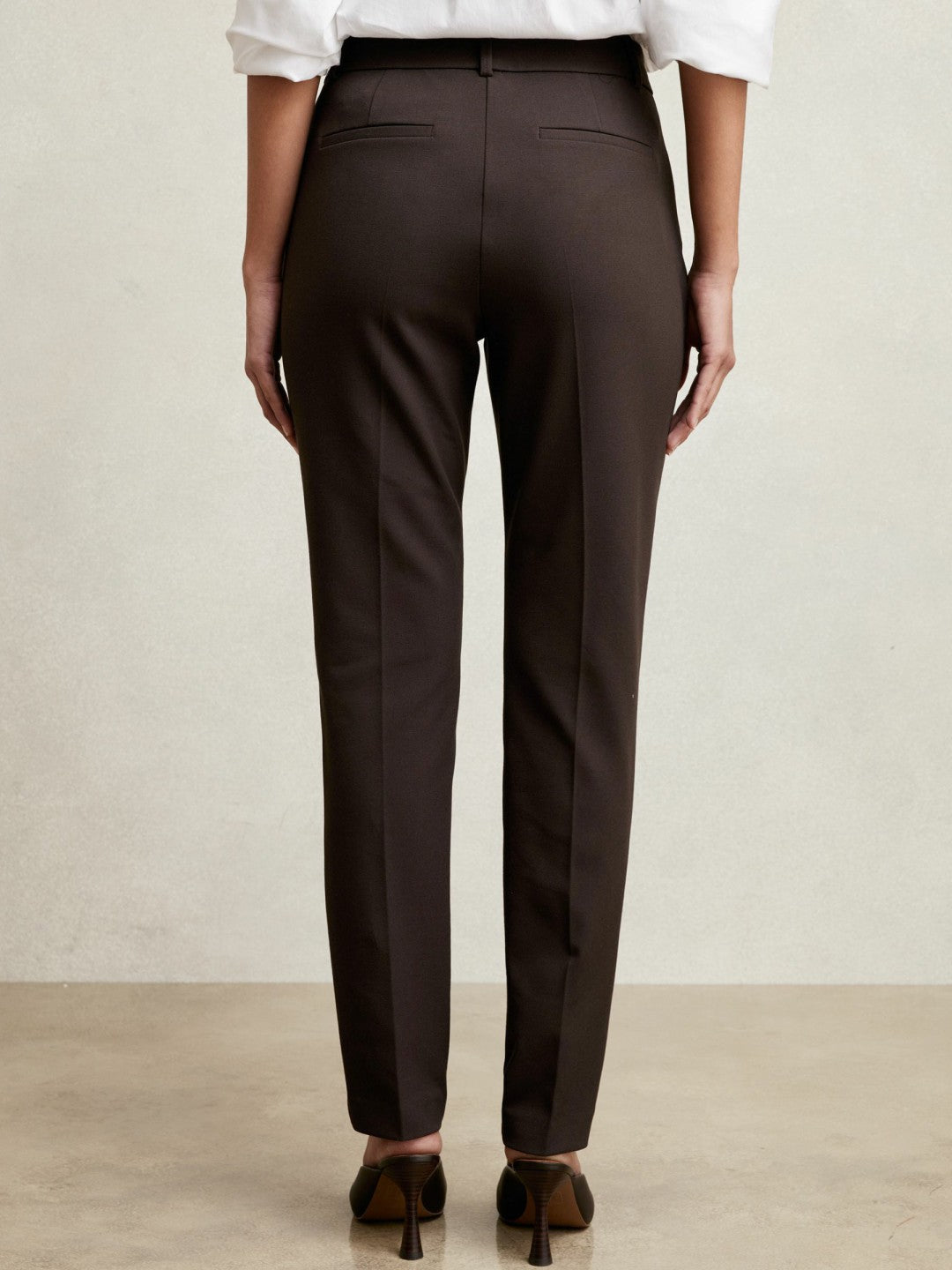 Petite Pintuck Tapered Trousers in Chocolate Brown | Reiss Women New