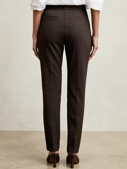 Petite Pintuck Tapered Trousers in Chocolate Brown | Reiss Women New