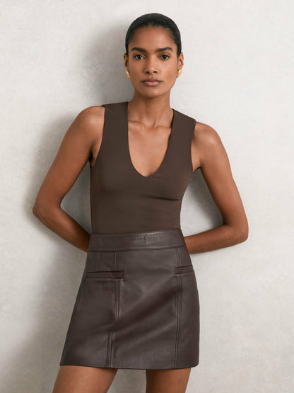V-Neck Sleeveless Bodysuit in Chocolate Brown | Reiss Women Popular