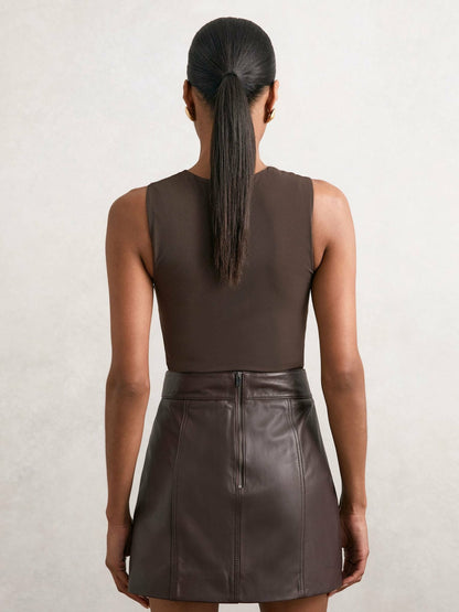 V-Neck Sleeveless Bodysuit in Chocolate Brown | Reiss Women Popular