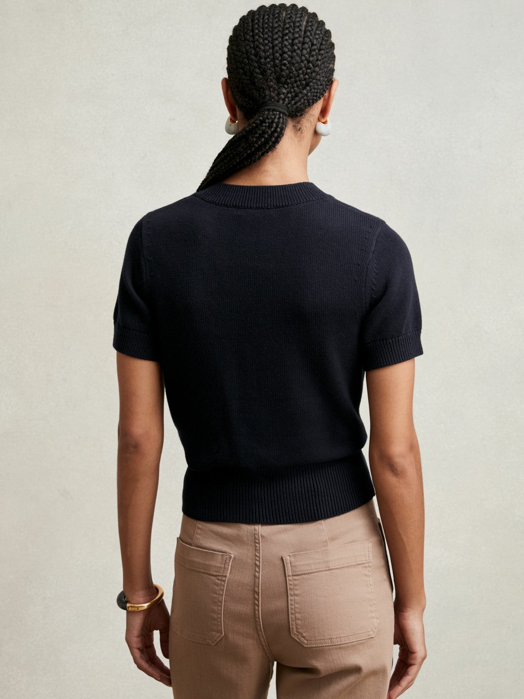 Cotton And Wool Crew-Neck Top in Navy | Reiss Women Signature