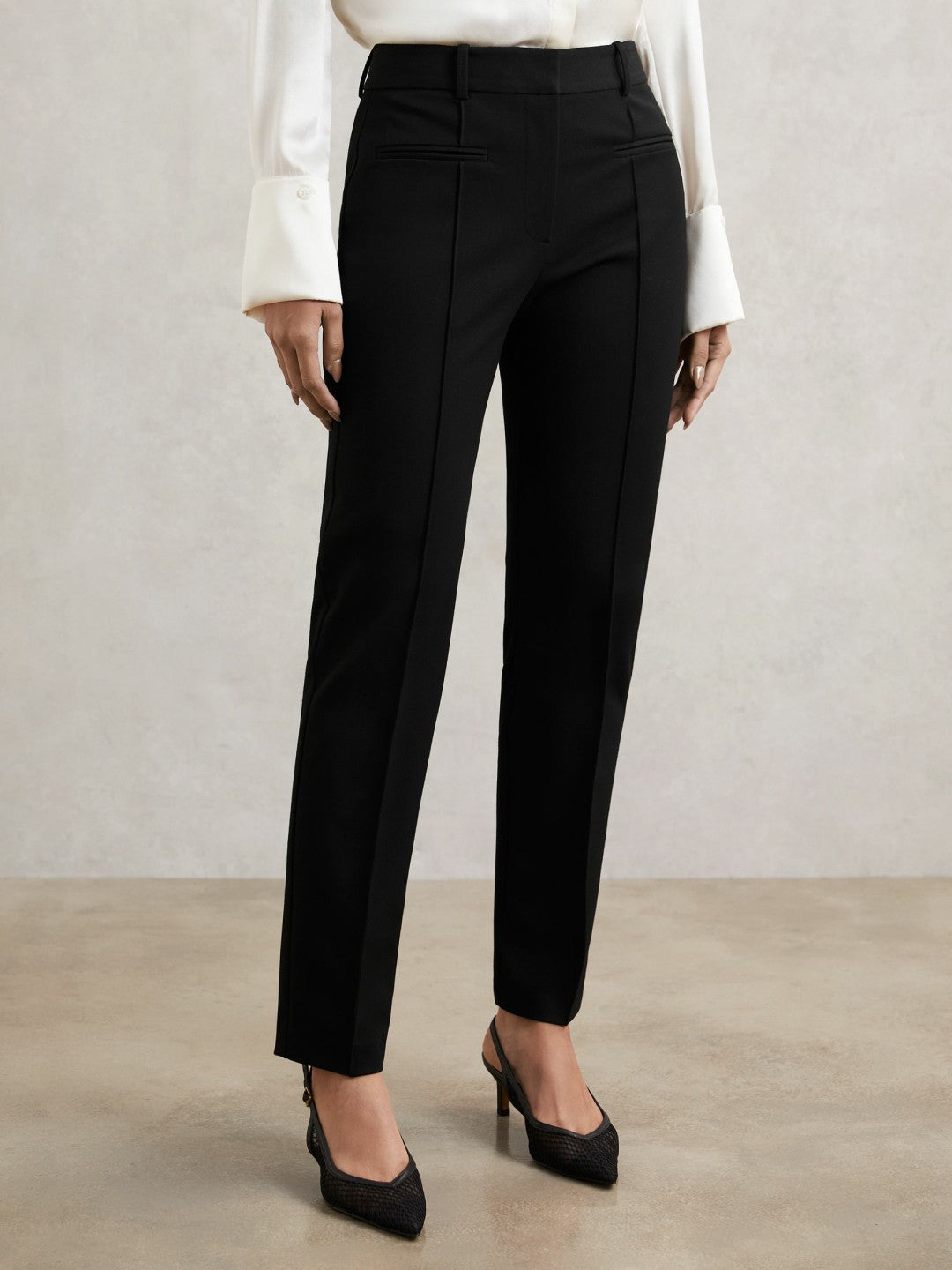 Pintuck Tapered Trousers in Black | Reiss Women Popular