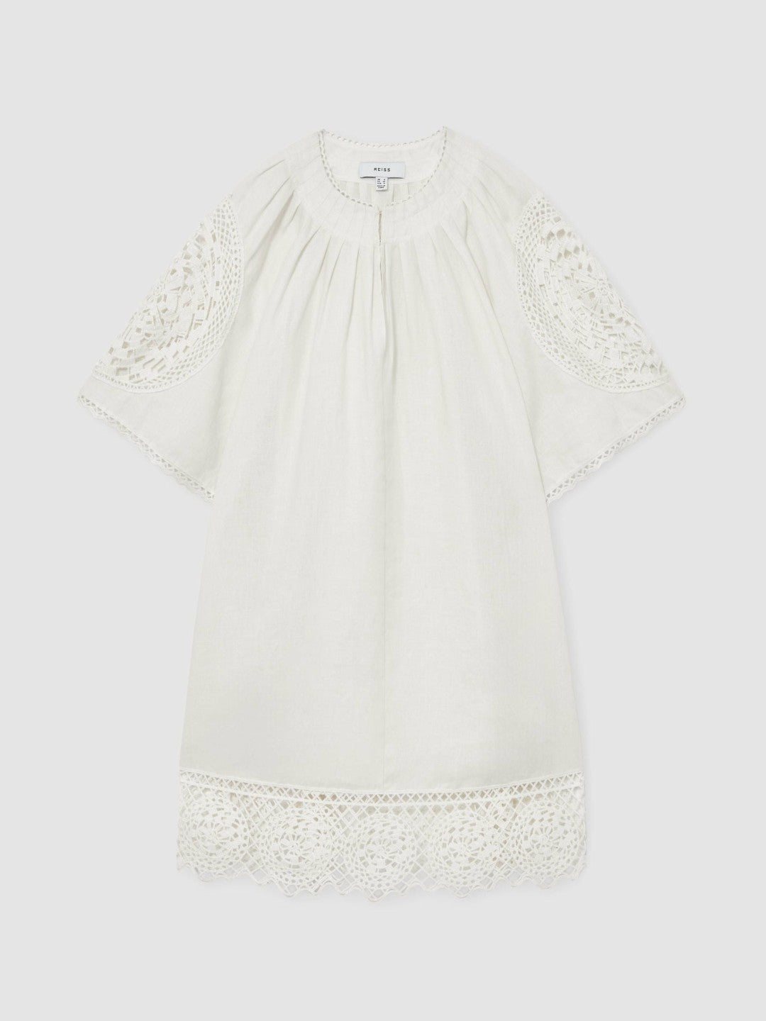 Linen Embroidered Shift Dress in Ivory | Reiss Women Premium