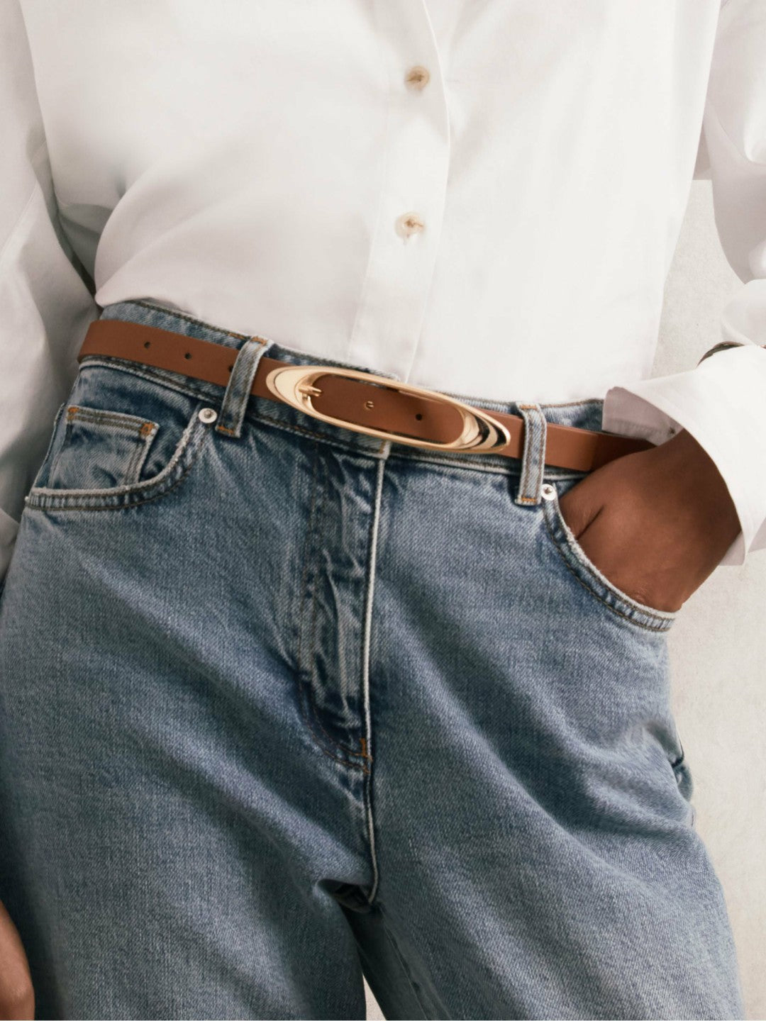 Leather Oval-Buckle Belt in Tan | Reiss Women New