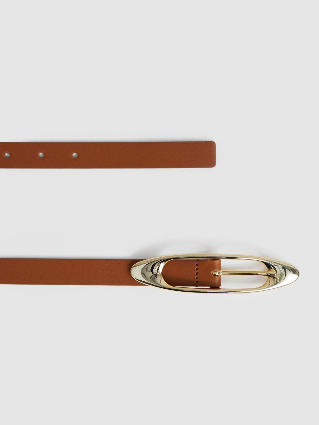 Leather Oval-Buckle Belt in Tan | Reiss Women New