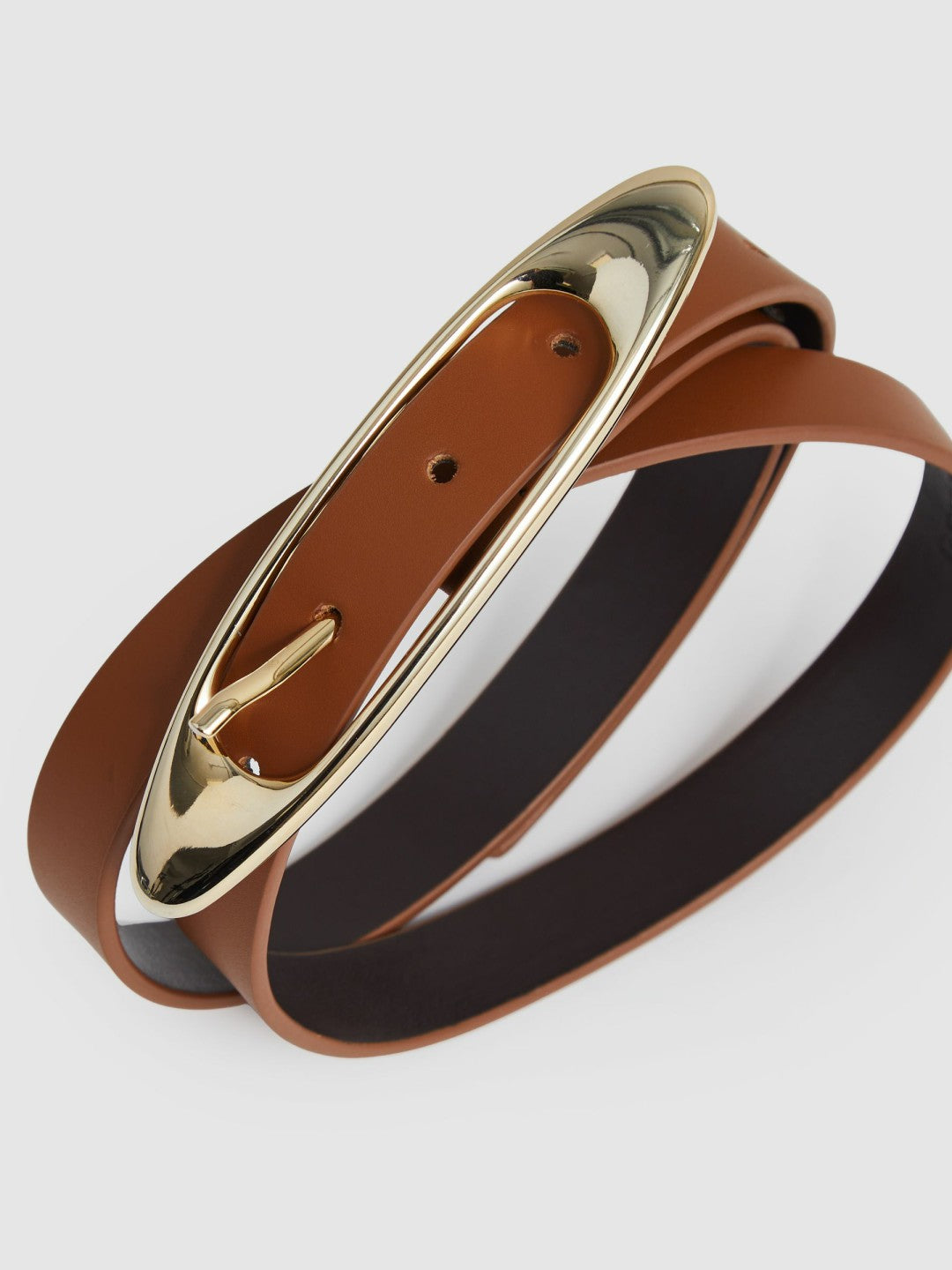 Leather Oval-Buckle Belt in Tan | Reiss Women New