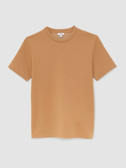 Interlock Jersey Crew Neck T-Shirt in Light Camel Brown | Reiss Men Signature