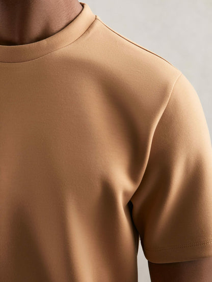 Interlock Jersey Crew Neck T-Shirt in Light Camel Brown | Reiss Men Signature