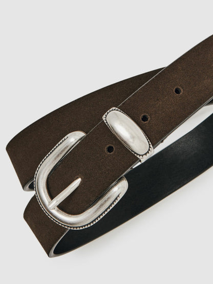 Suede Western-Style Belt in Dark Brown | Reiss Men Popular