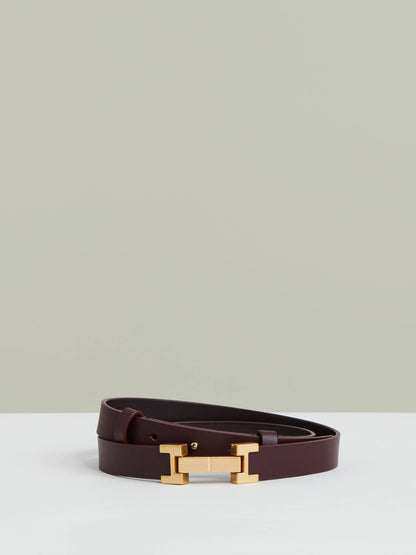 Leather Square Hinge Belt in Burgundy | Reiss Women Exclusive