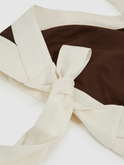 Linen Halterneck Cropped Top in Chocolate/Cream | Reiss Women Recommended