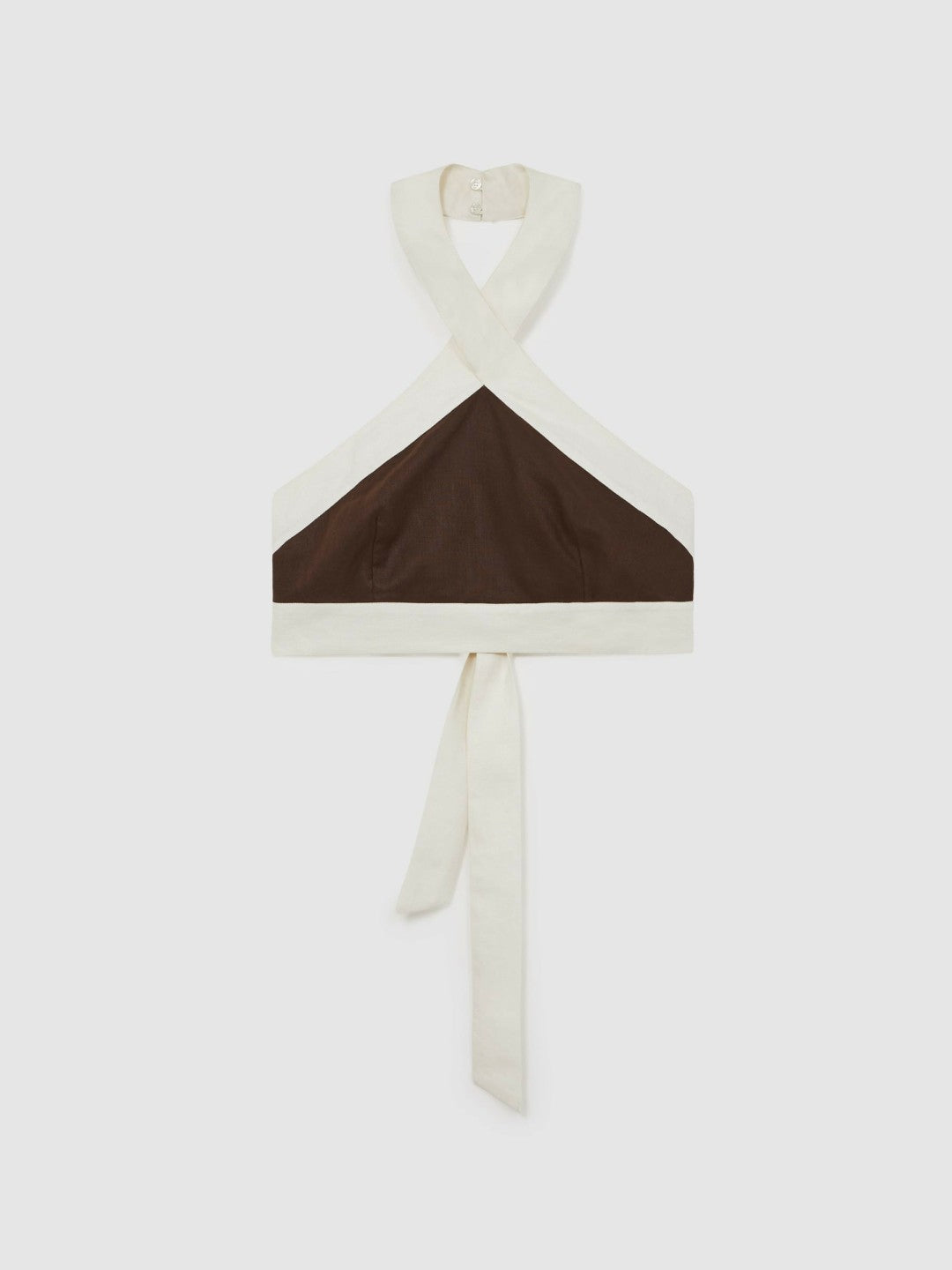 Linen Halterneck Cropped Top in Chocolate/Cream | Reiss Women Recommended