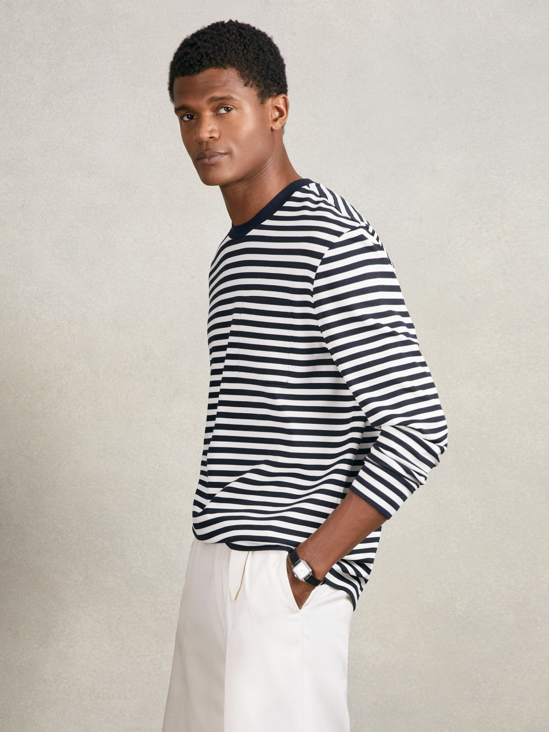 Striped Crew-Neck T-Shirt in Navy/White | Reiss Men Featured