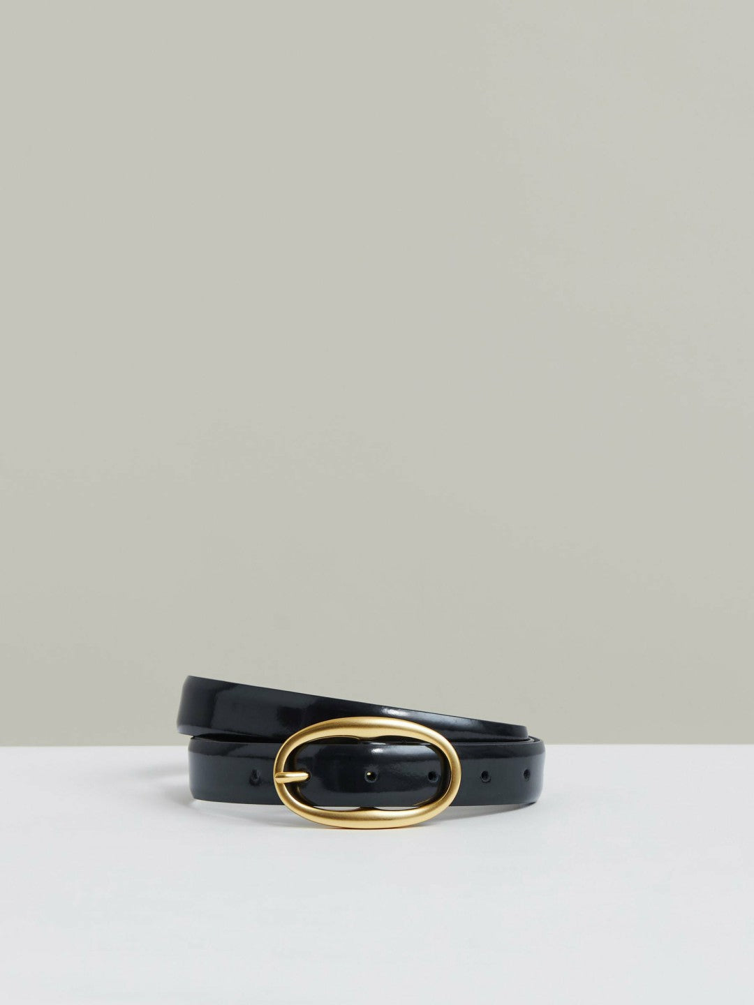 Patent Leather Oval Buckle Belt in Navy | Reiss Women Featured