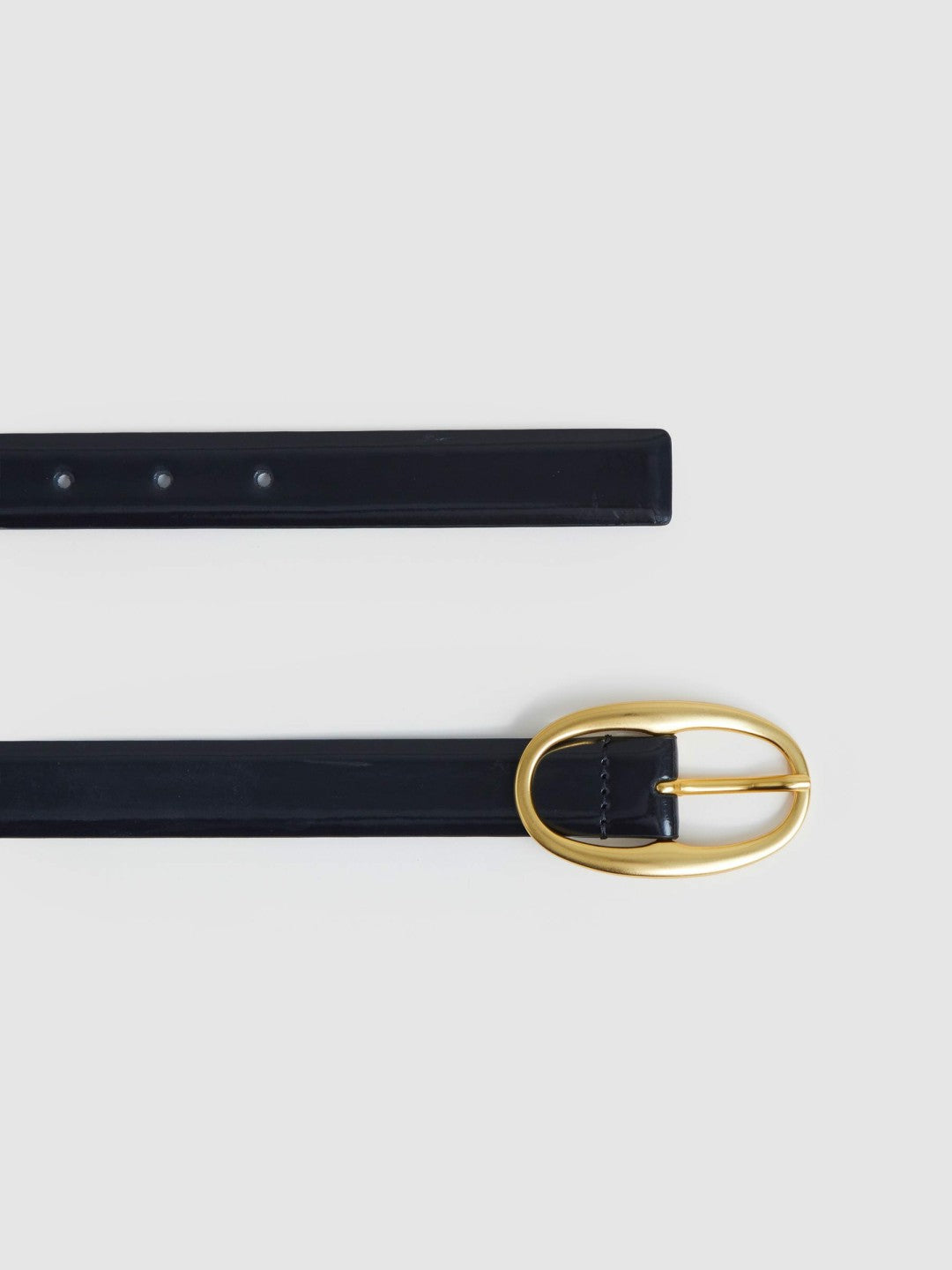 Patent Leather Oval Buckle Belt in Navy | Reiss Women Featured