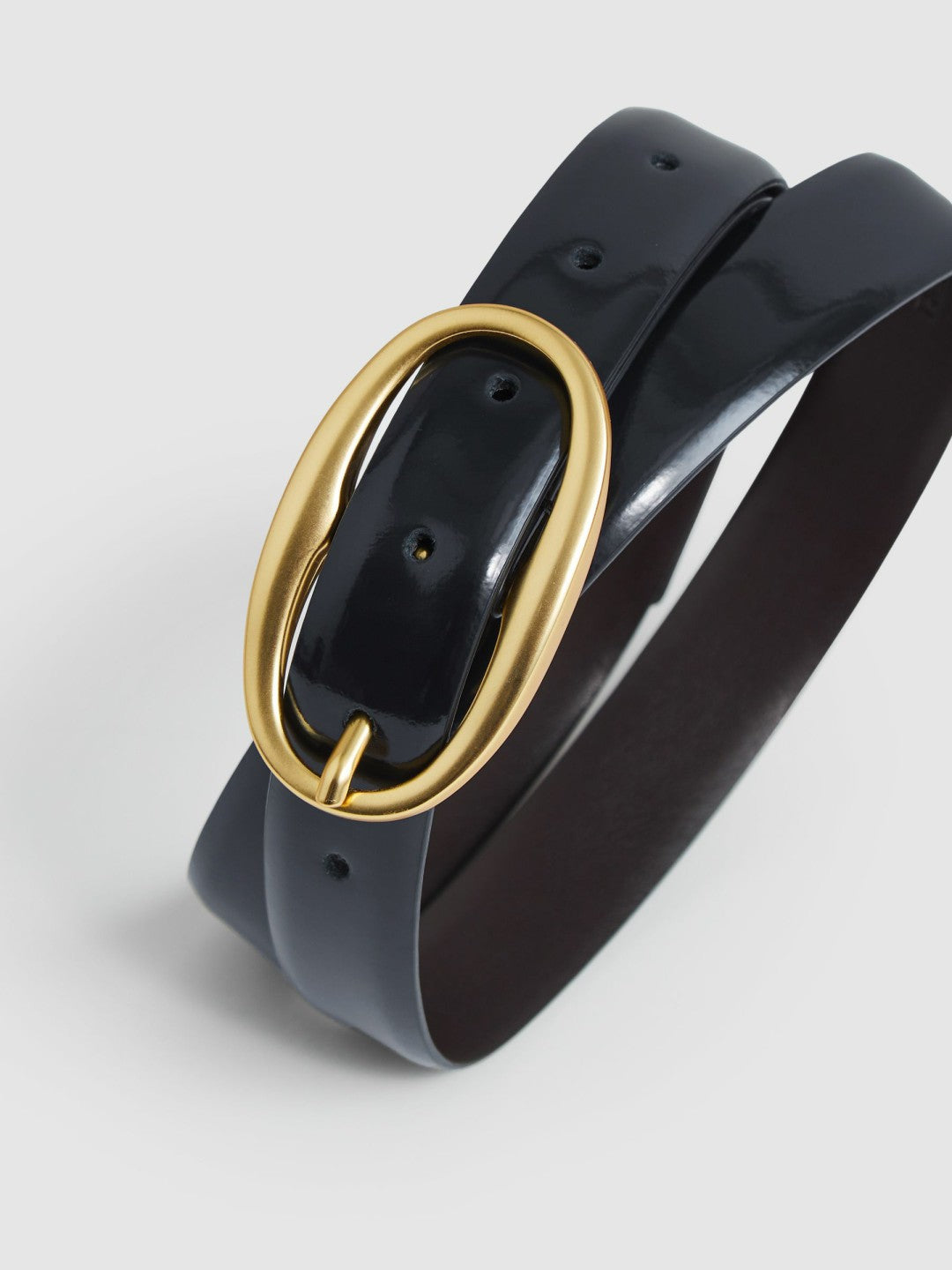 Patent Leather Oval Buckle Belt in Navy | Reiss Women Featured