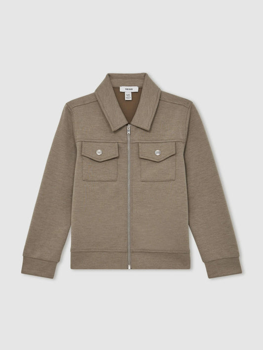 13-14 yrs Interlock Zip-Through Overshirt in Taupe Brown | Reiss Children & Baby Best Seller