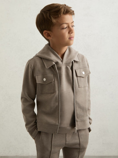 13-14 yrs Interlock Zip-Through Overshirt in Taupe Brown | Reiss Children & Baby Best Seller