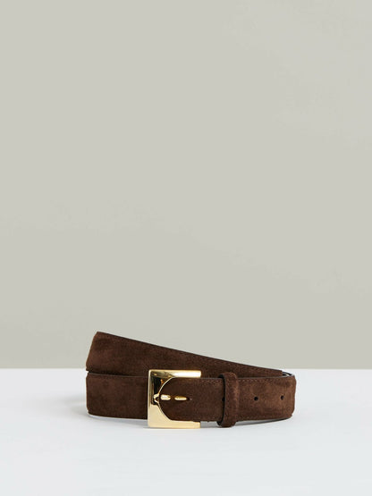 Suede Square Buckle Belt in Chocolate | Reiss Women Recommended