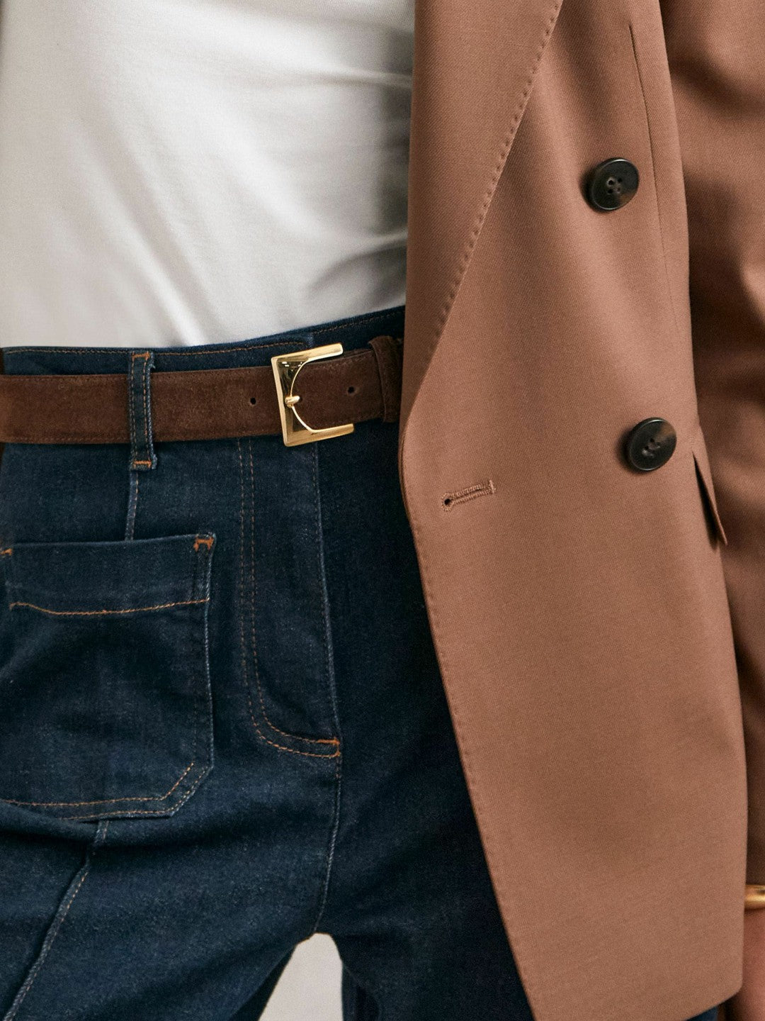 Suede Square Buckle Belt in Chocolate | Reiss Women Recommended