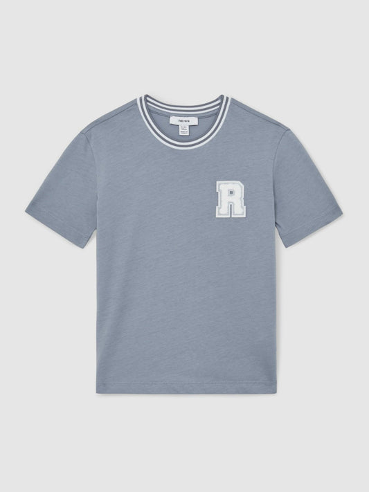 13-14 yrs Cotton Letter Patch T-Shirt in Airforce Blue | Reiss Children & Baby Featured
