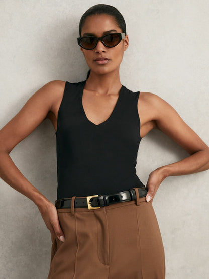 Suede Square Buckle Belt in Black | Reiss Women Best Seller