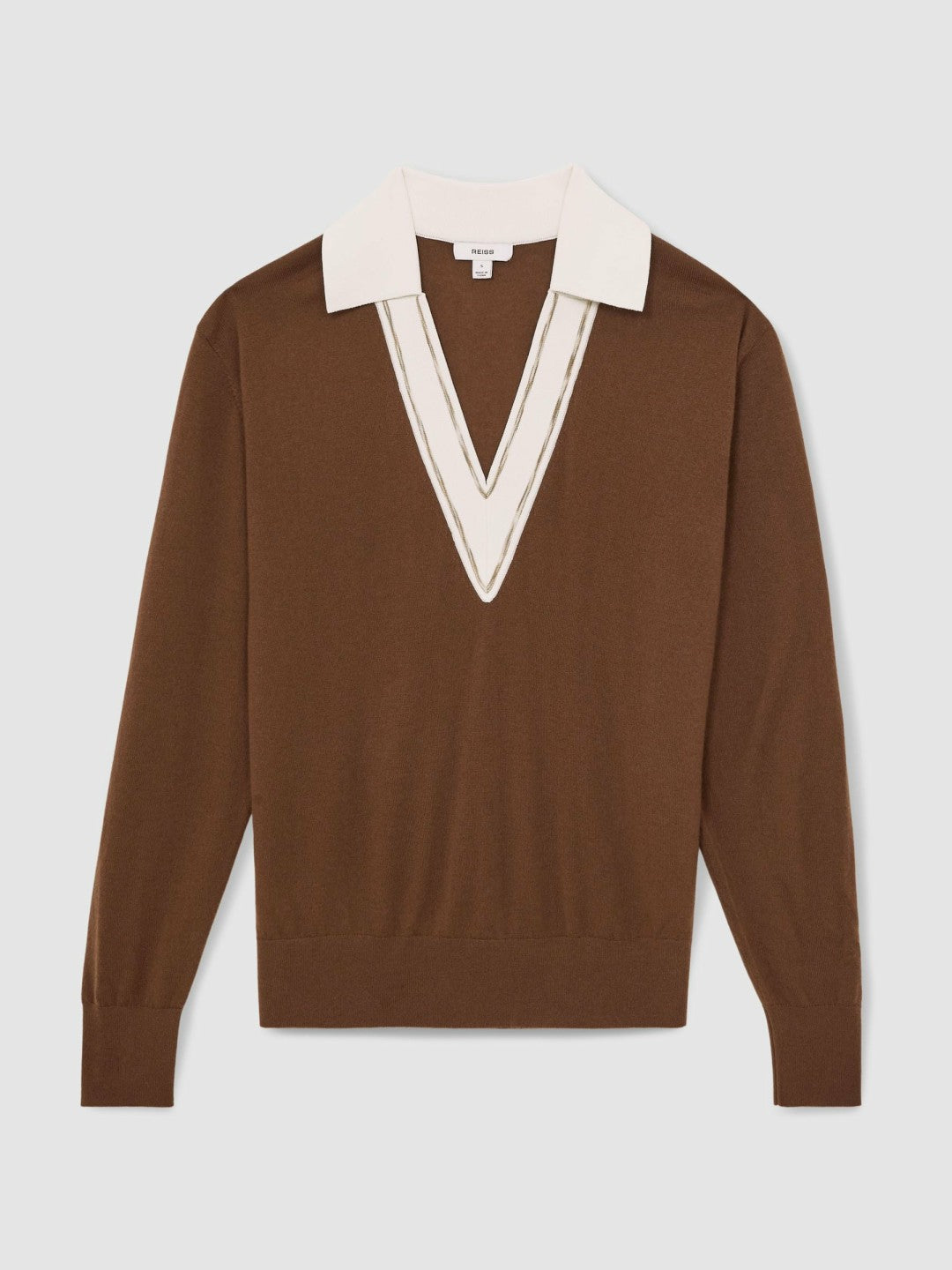Wool Collared Cricket Jumper in Chocolate Brown/Ivory | Reiss Women Recommended