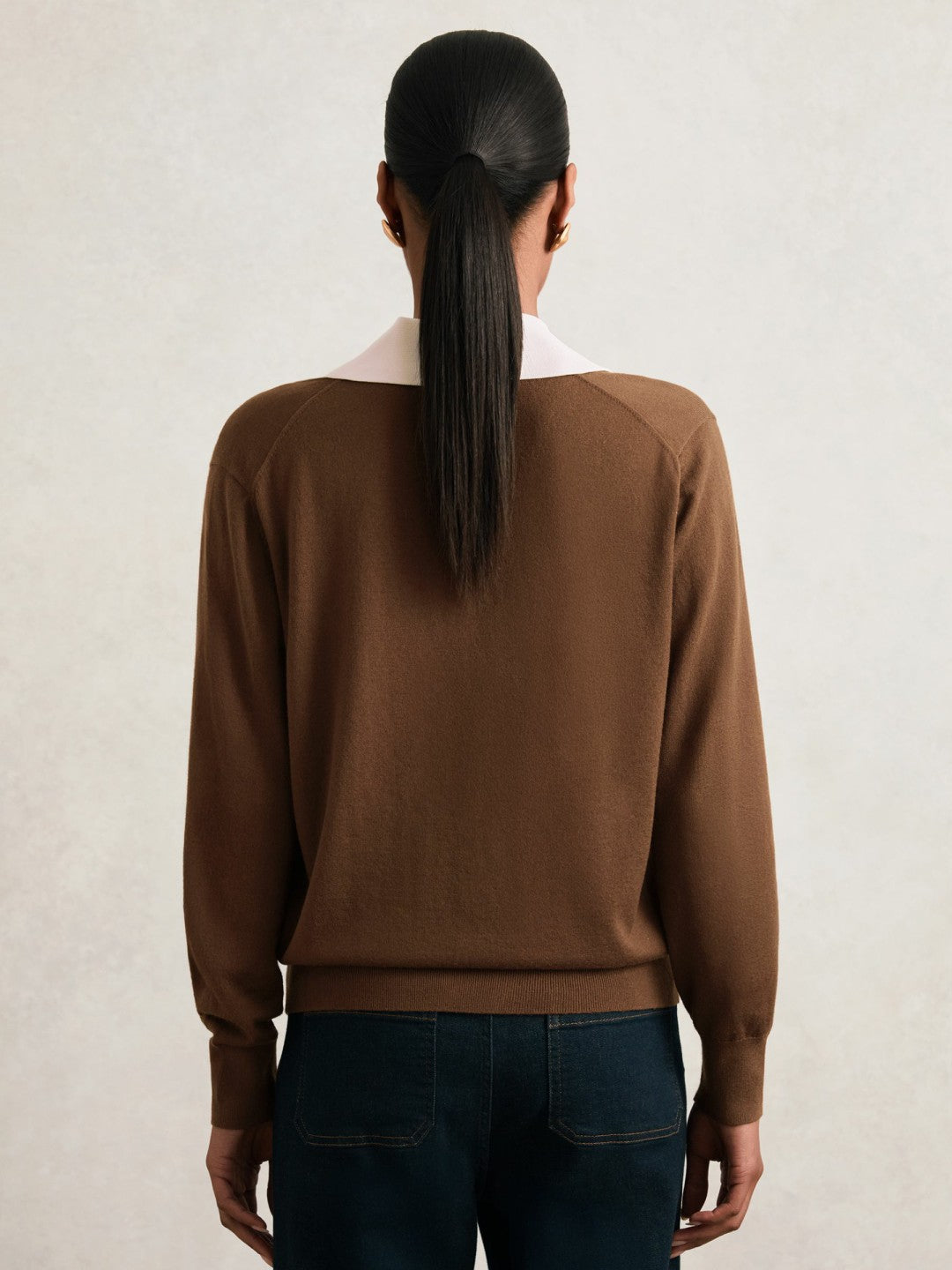 Wool Collared Cricket Jumper in Chocolate Brown/Ivory | Reiss Women Recommended