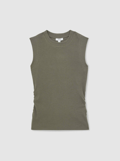 Ribbed Ruched Waist Vest in Khaki Green | Reiss Women Popular
