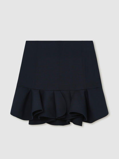 Ruffle-Hem Mini Skirt in Navy | Reiss Women Signature