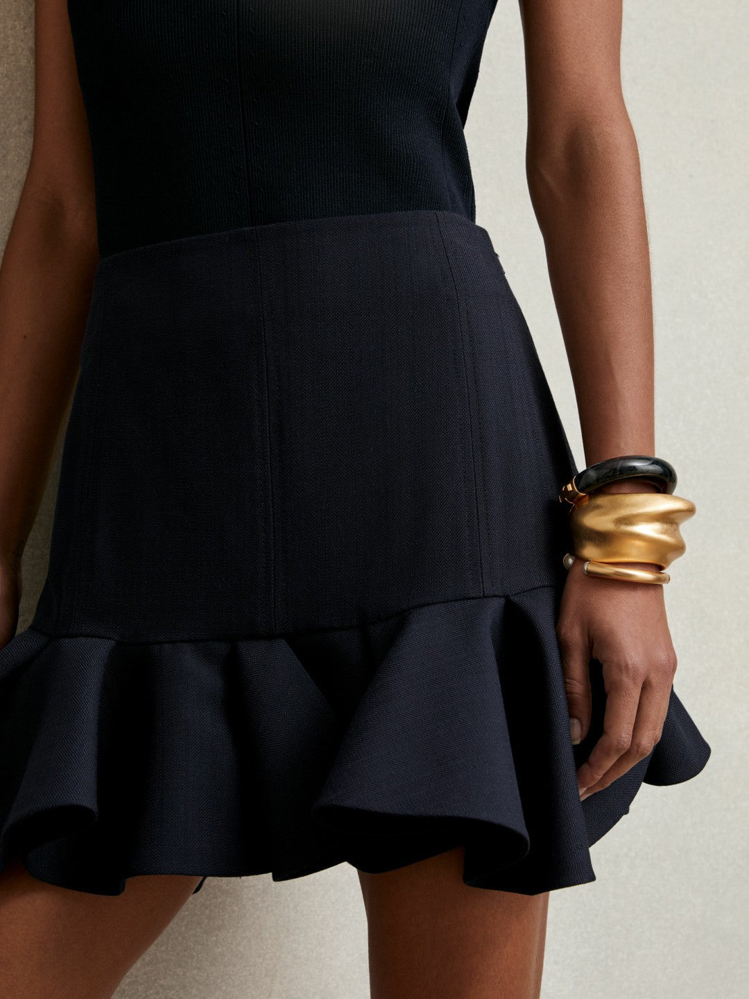 Ruffle-Hem Mini Skirt in Navy | Reiss Women Signature