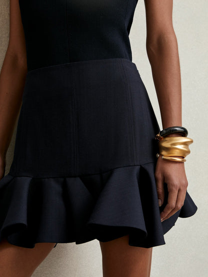 Ruffle-Hem Mini Skirt in Navy | Reiss Women Signature