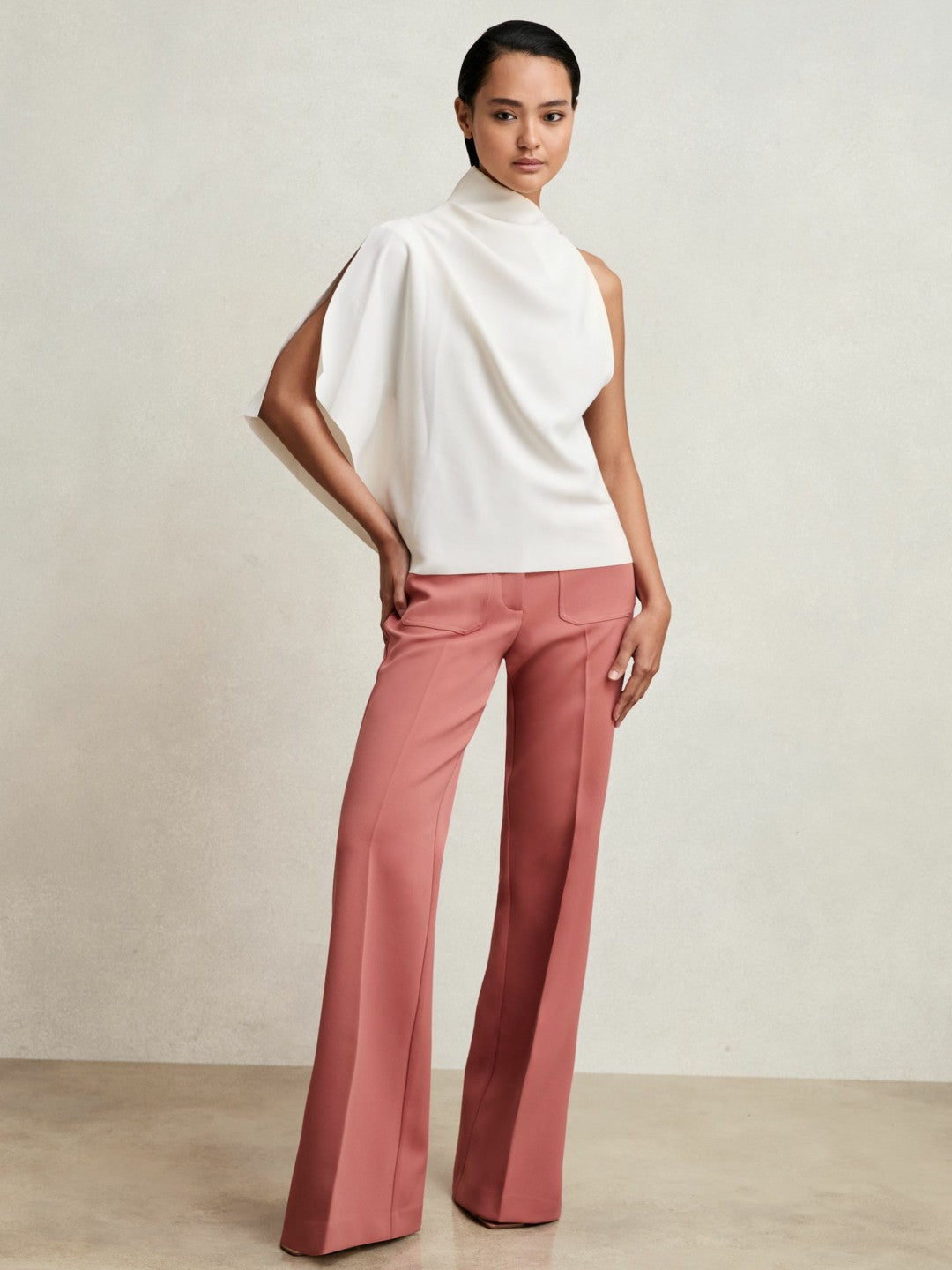 One-Shoulder Draped Top in Ivory | Reiss Women Exclusive