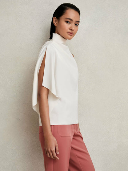 One-Shoulder Draped Top in Ivory | Reiss Women Exclusive