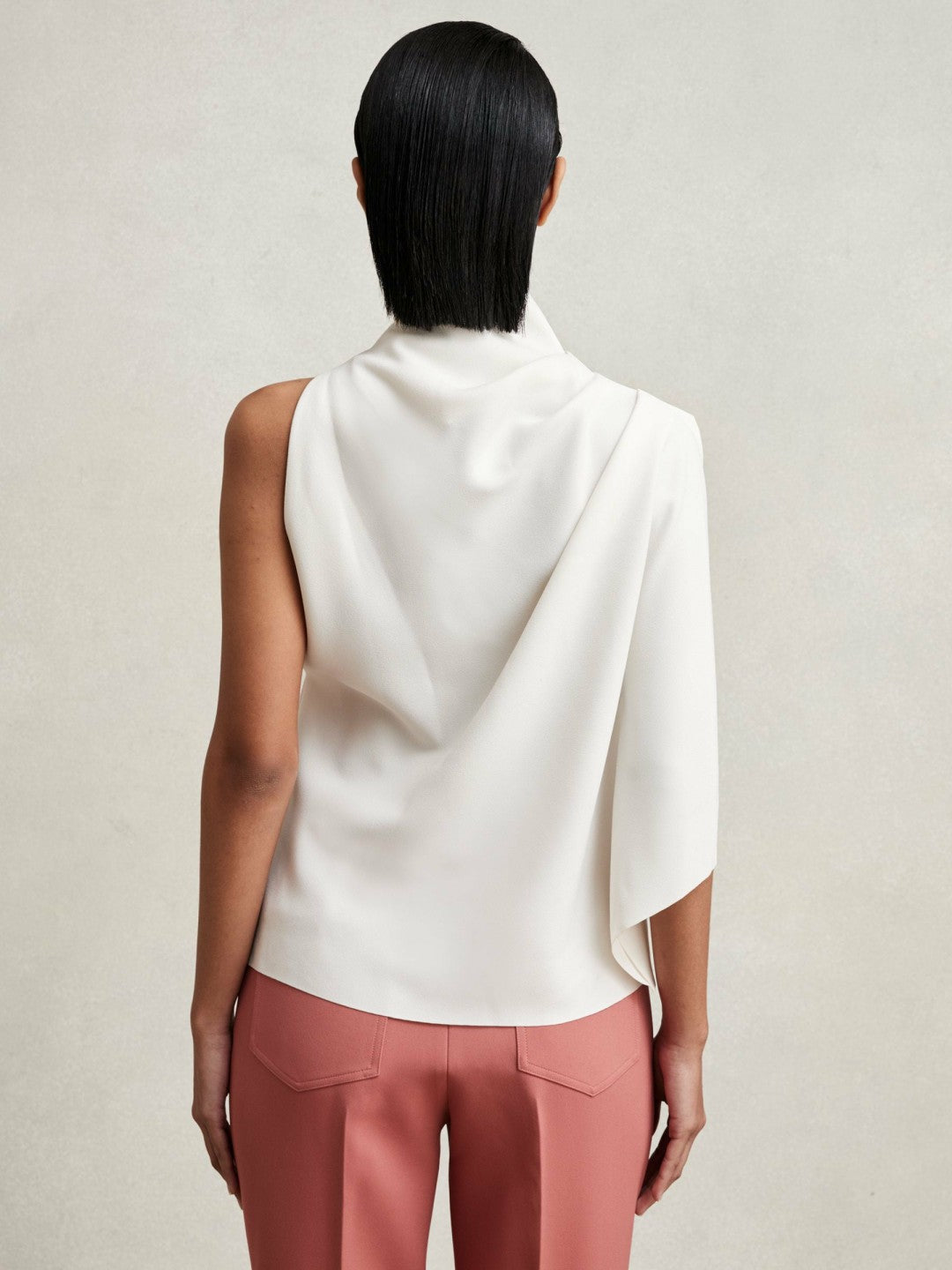 One-Shoulder Draped Top in Ivory | Reiss Women Exclusive