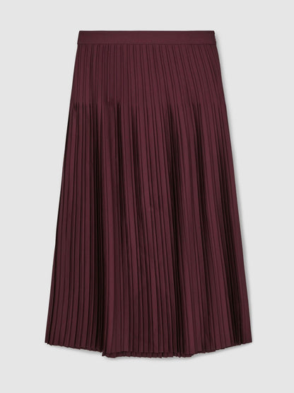 Pleated Midi Skirt in Burgundy | Reiss Women Best Seller