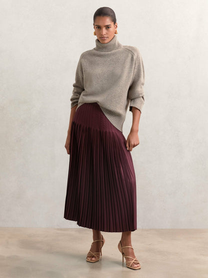 Pleated Midi Skirt in Burgundy | Reiss Women Best Seller