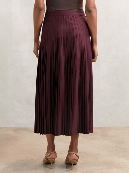 Pleated Midi Skirt in Burgundy | Reiss Women Best Seller