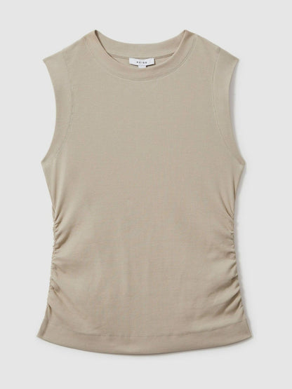 Ribbed Ruched Waist Vest in Camel | Reiss Women Exclusive